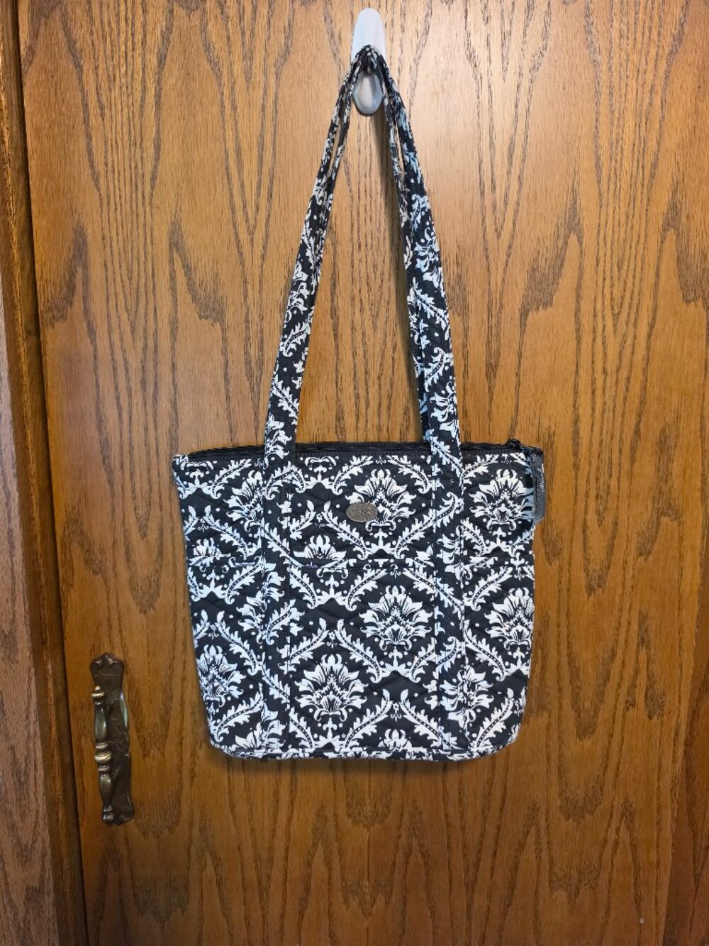 Mona B Damask Quilted Cotton Tote Shoulder Bag Purse with Feet